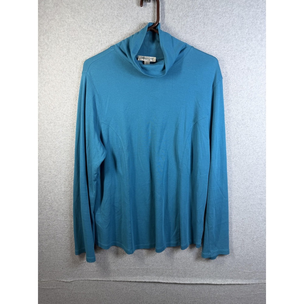 Coldwater Creek Shirt Womens XL Blue Cowl Neck Long Sleeve Jersey Top
